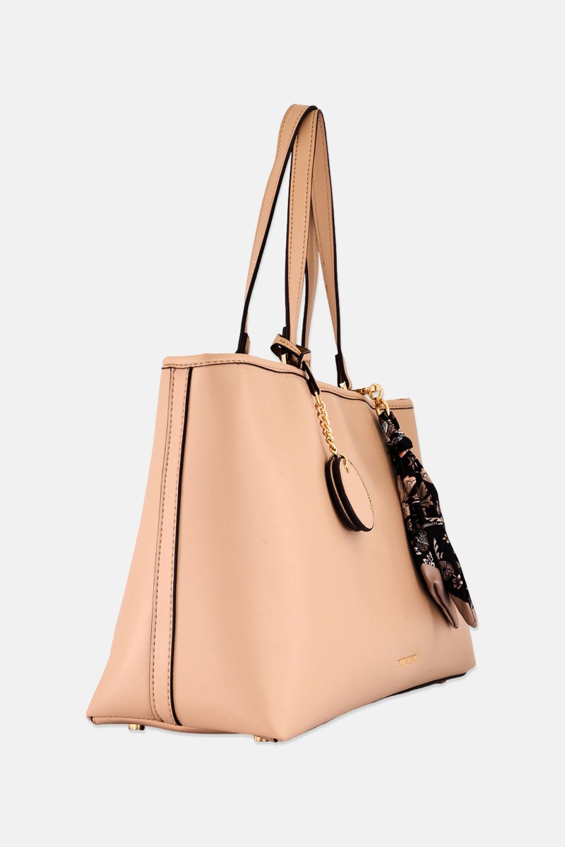 ANNE KLEIN Women Plain Tote Bag With Scarf Detail, Peach - Image 3